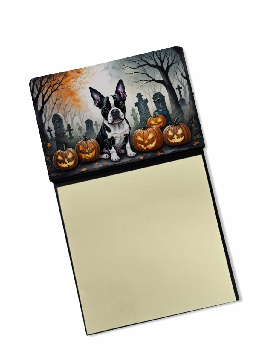 DAC2022SN 5.25 x 3.25 in. Boston Terrier Spooky Halloween Sticky Note Holder