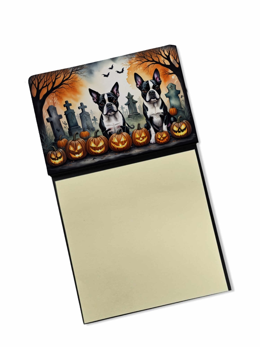 DAC2023SN 5.25 x 3.25 in. Boston Terrier Spooky Halloween Sticky Note Holder