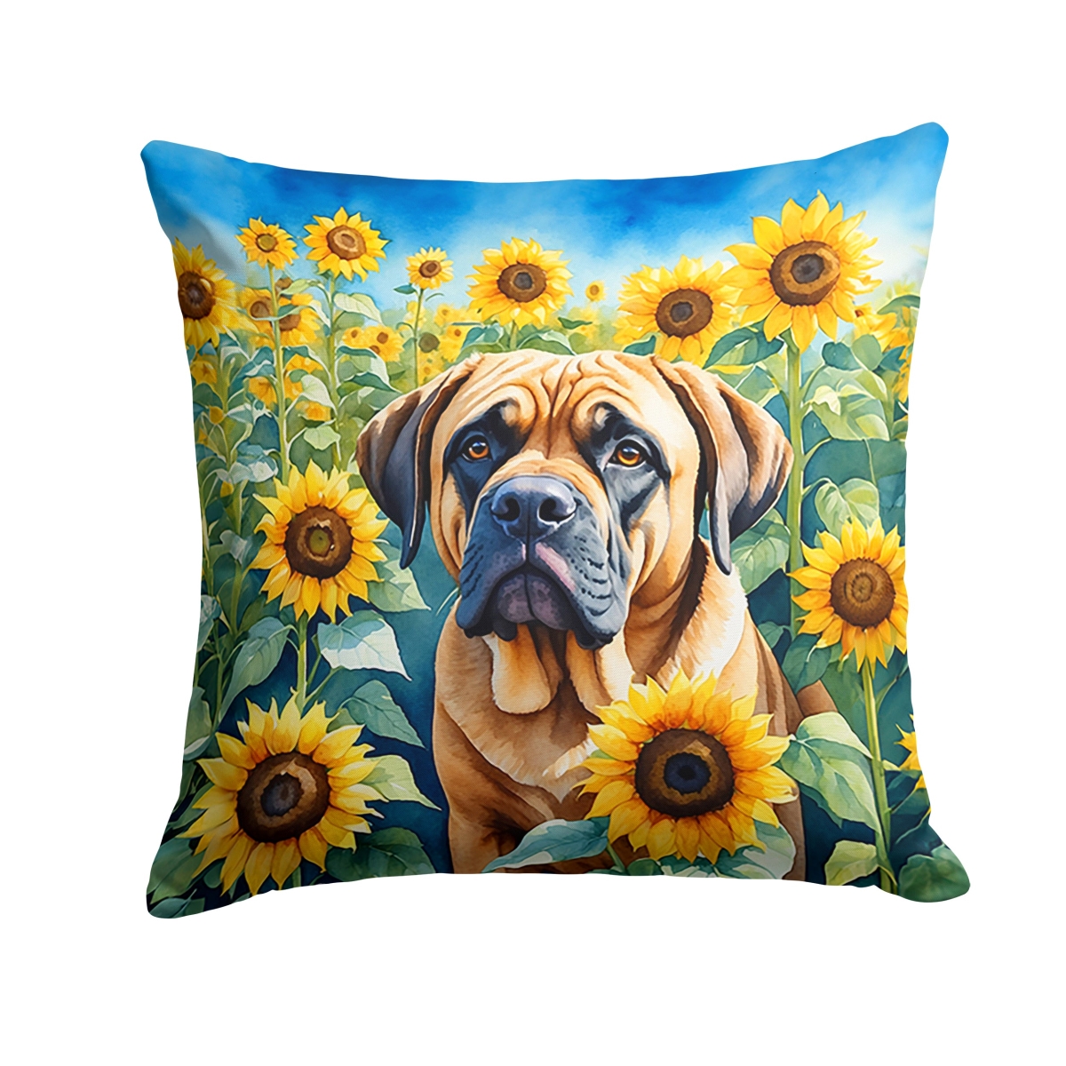 14 x 14 in. Mastiff in Sunflowers Throw Pillow