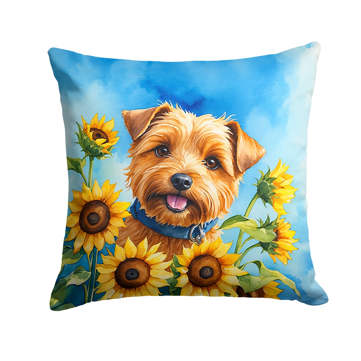 14 x 14 in. Norfolk Terrier in Sunflowers Throw Pillow