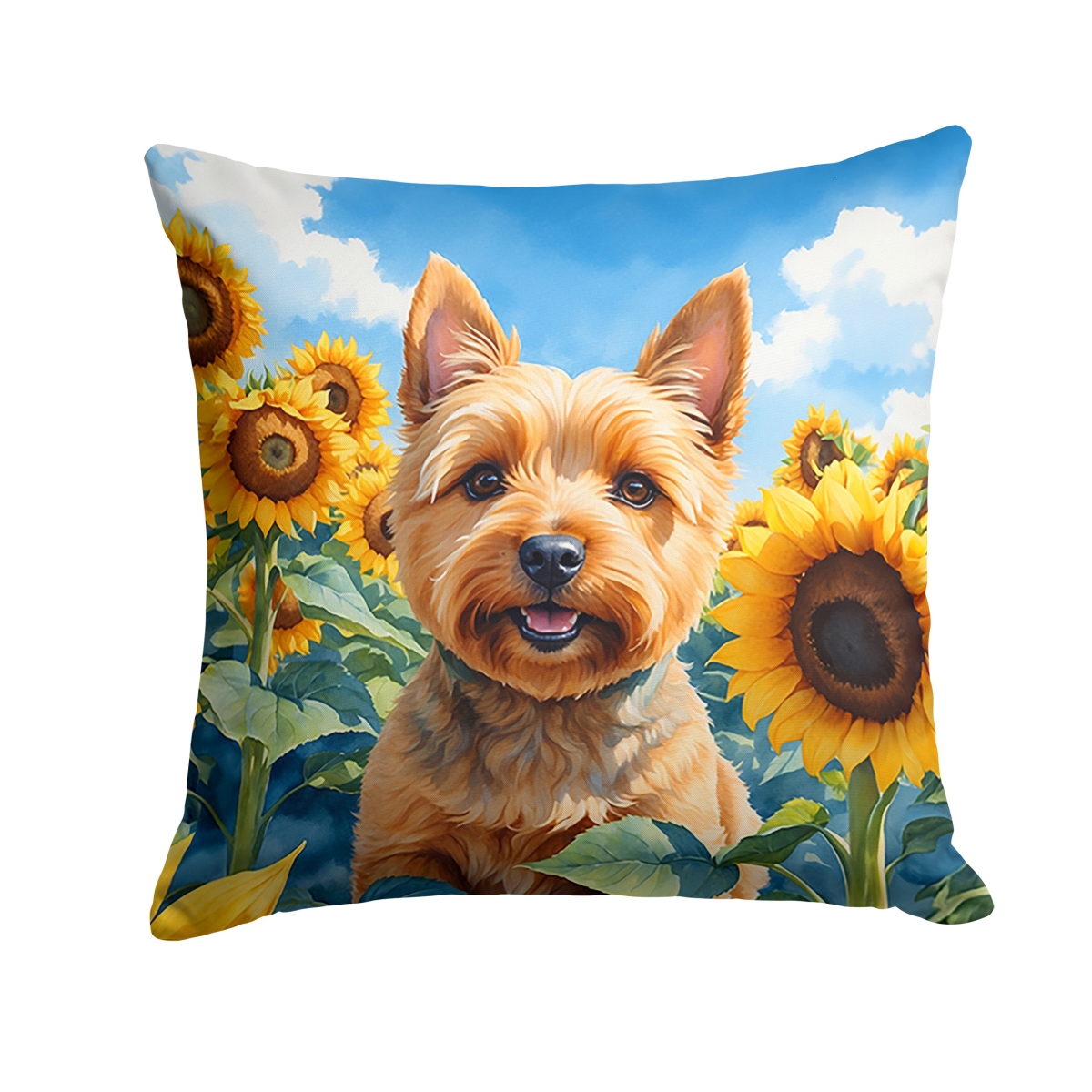14 x 14 in. Norwich Terrier in Sunflowers Throw Pillow