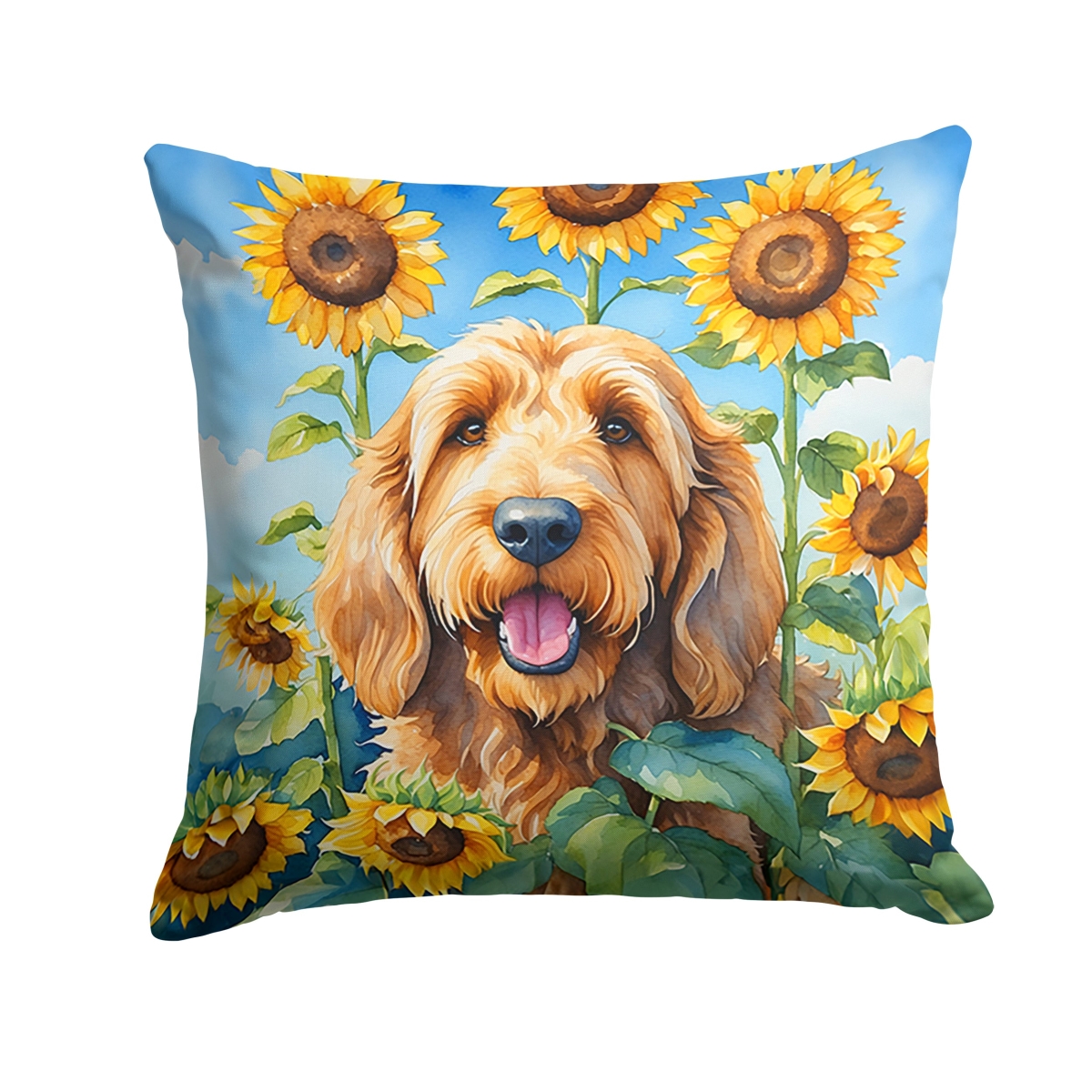 14 x 14 in. Otterhound in Sunflowers Throw Pillow