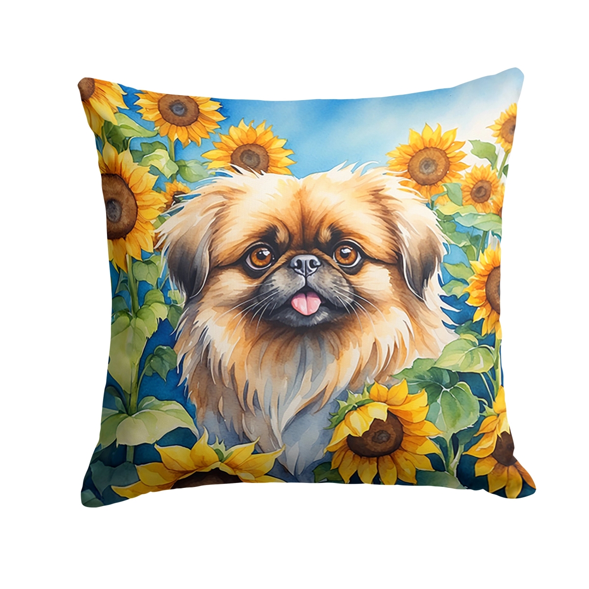 14 x 14 in. Pekingese in Sunflowers Throw Pillow