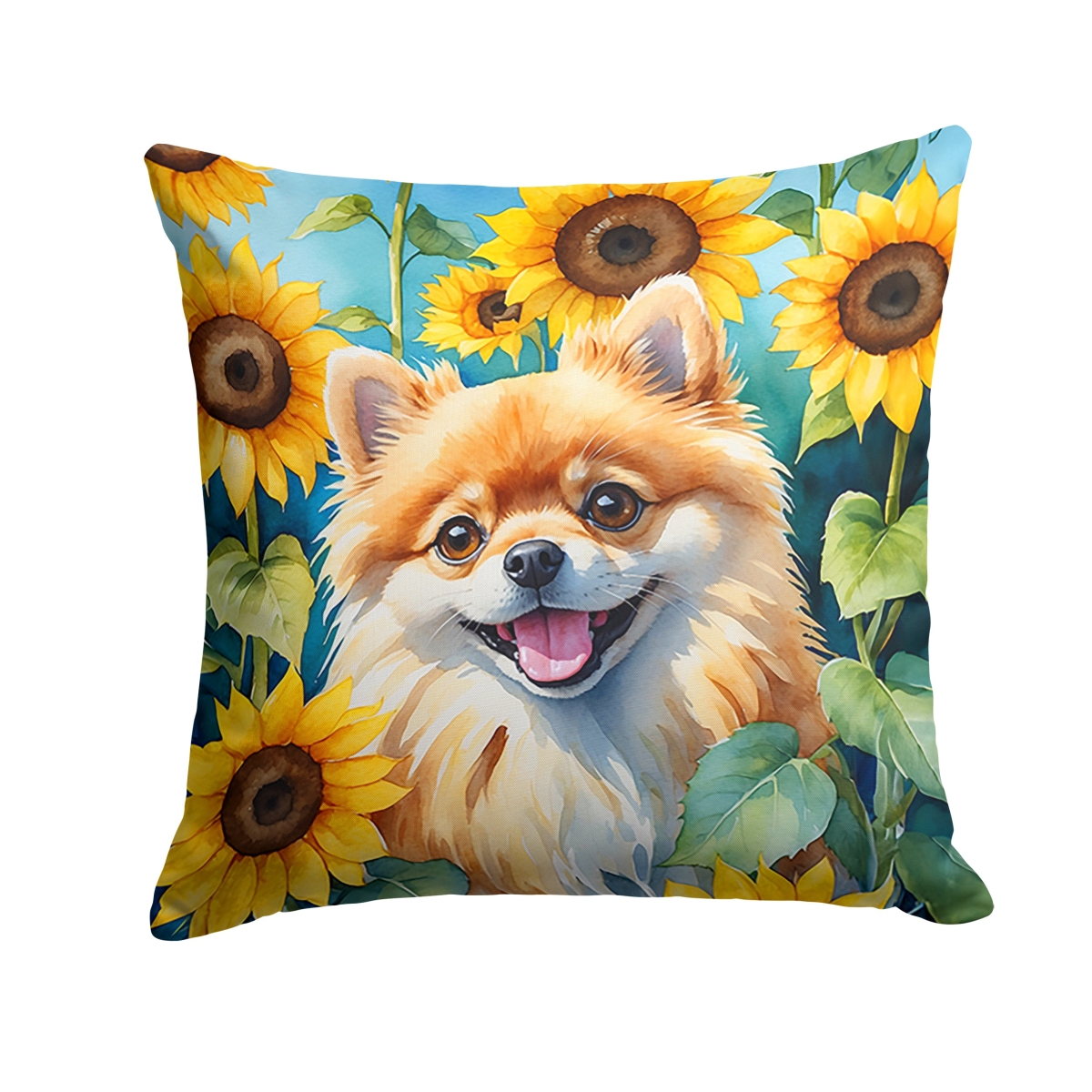 14 x 14 in. Pomeranian in Sunflowers Throw Pillow