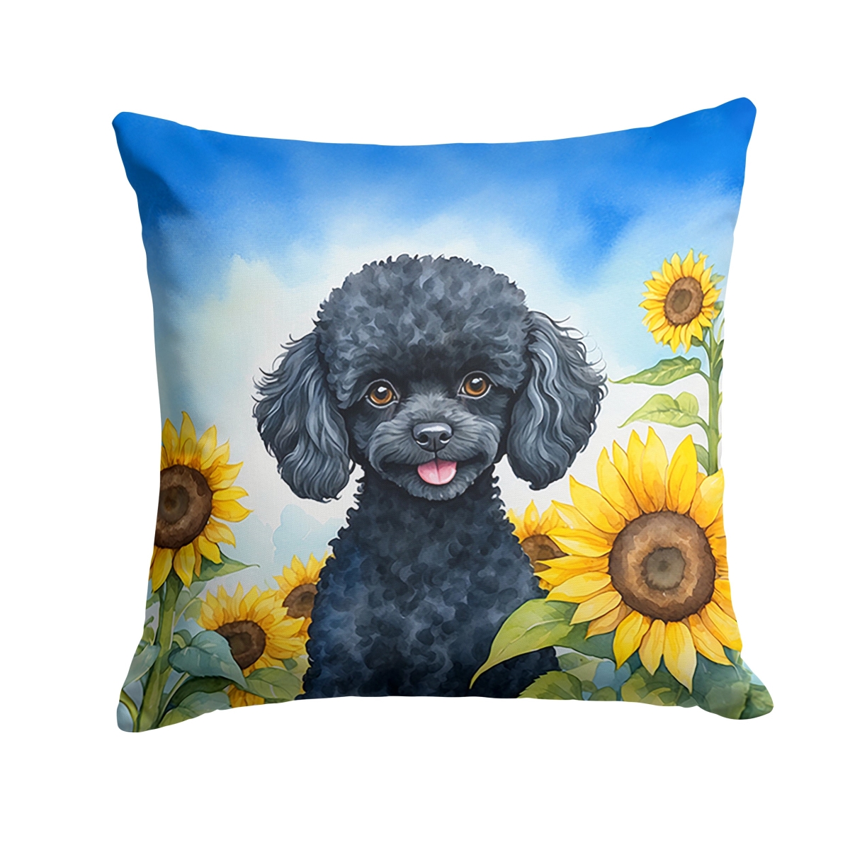 14 x 14 in. Black Poodle in Sunflowers Throw Pillow