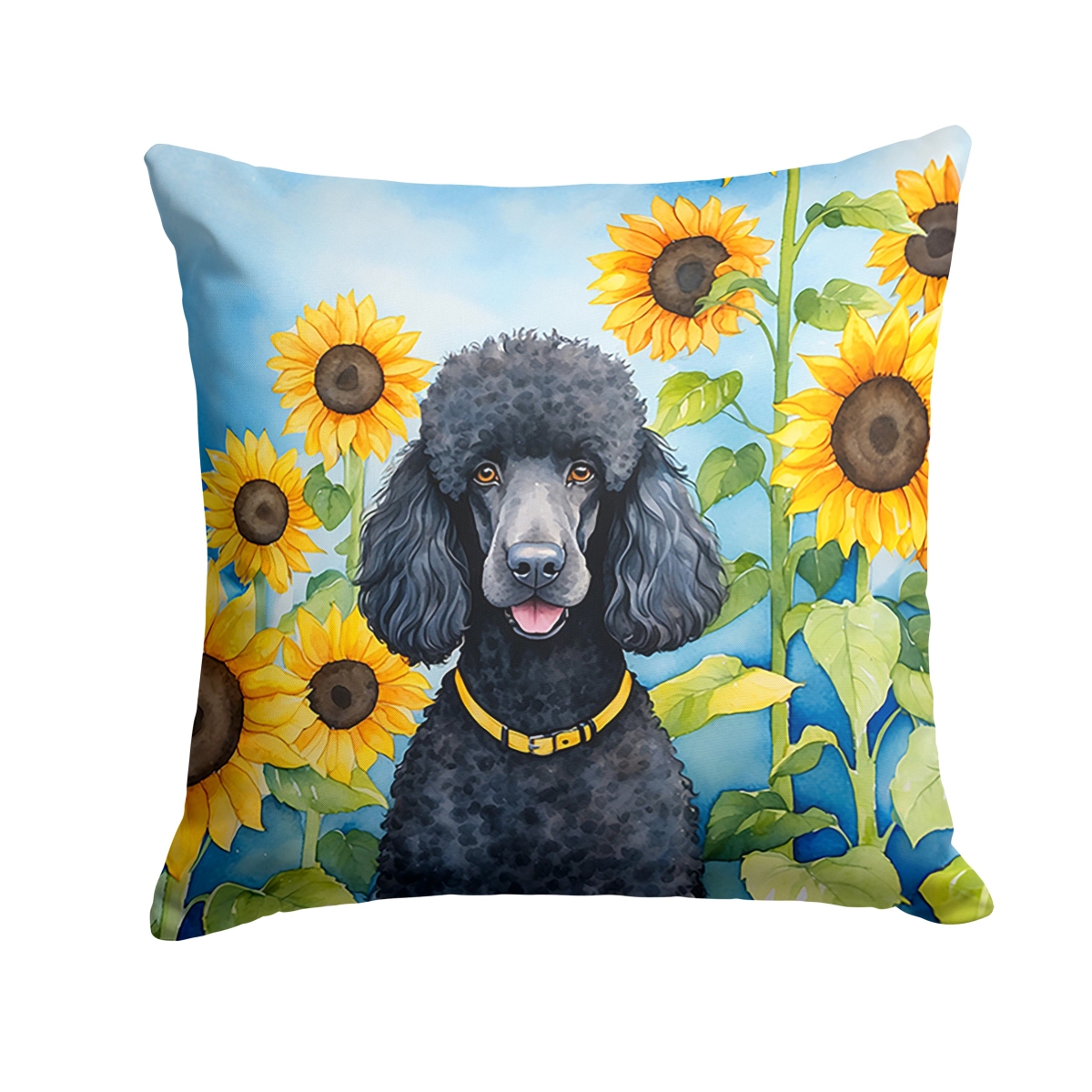 14 x 14 in. Black Poodle in Sunflowers Throw Pillow