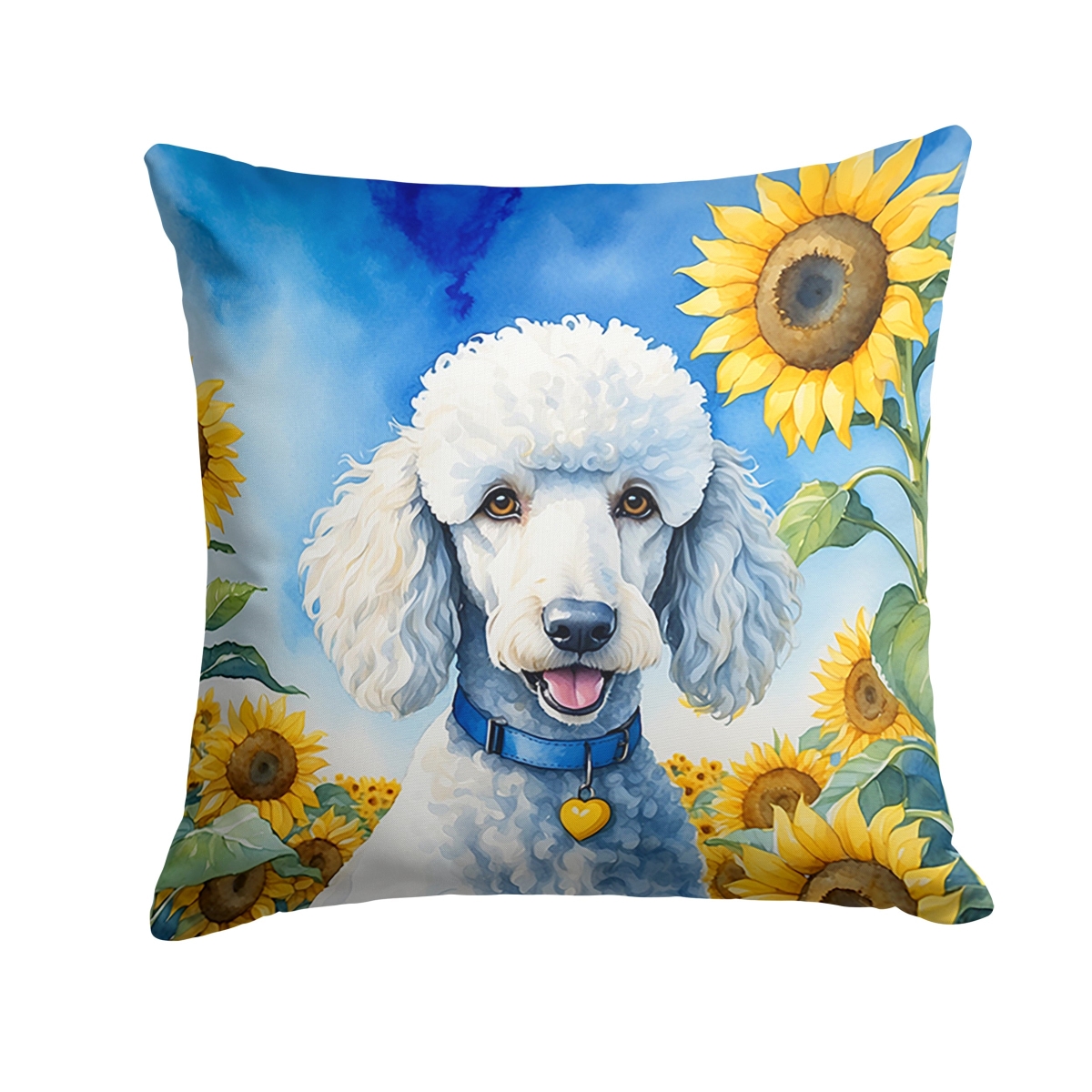 14 x 14 in. White Poodle in Sunflowers Throw Pillow