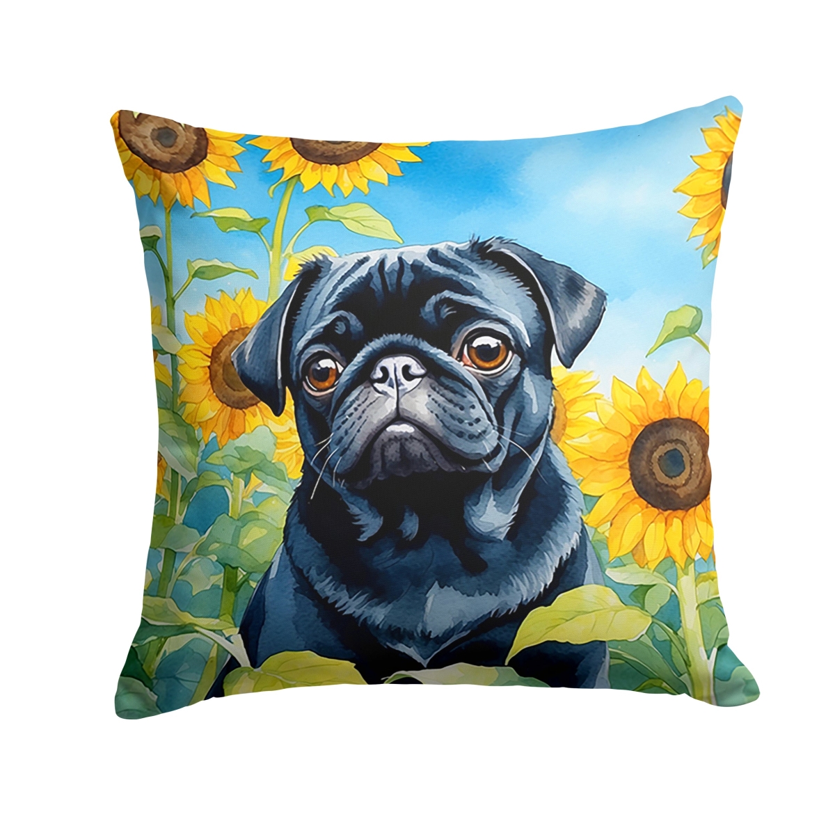 14 x 14 in. Pug in Sunflowers Throw Pillow