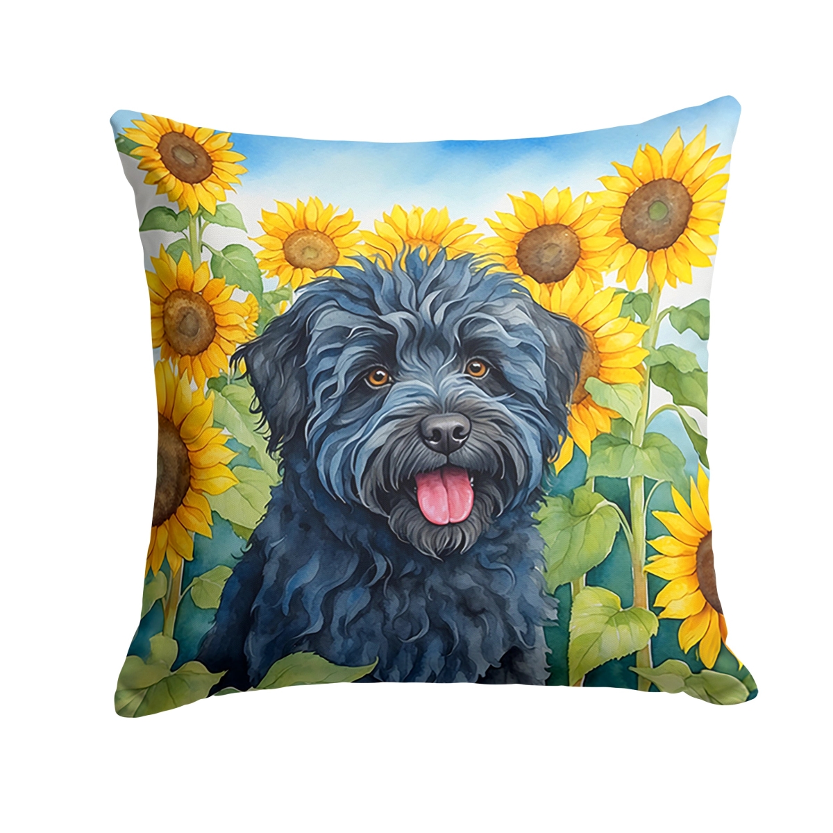 14 x 14 in. Puli in Sunflowers Throw Pillow