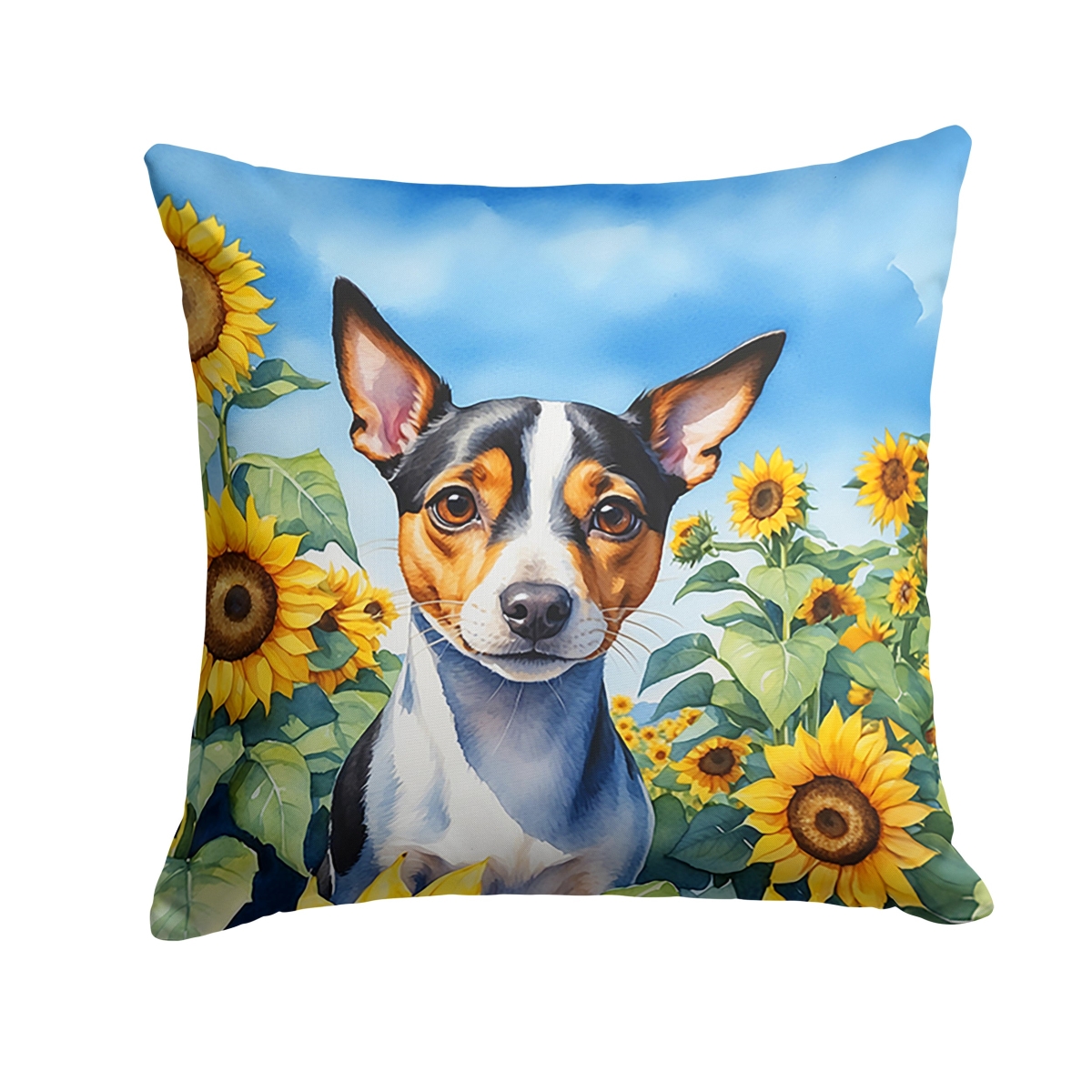 14 x 14 in. Rat Terrier in Sunflowers Throw Pillow