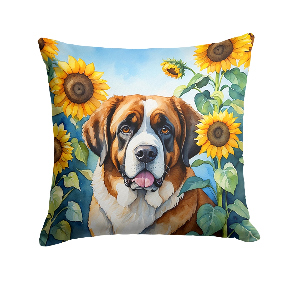14 x 14 in. Saint Bernard in Sunflowers Throw Pillow