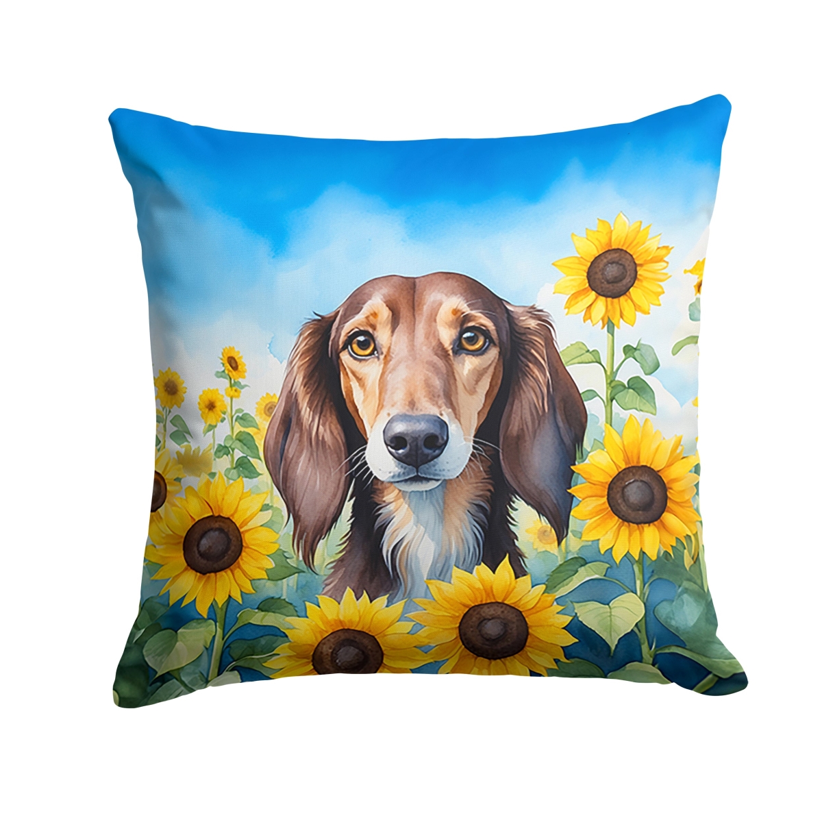 14 x 14 in. Saluki in Sunflowers Throw Pillow