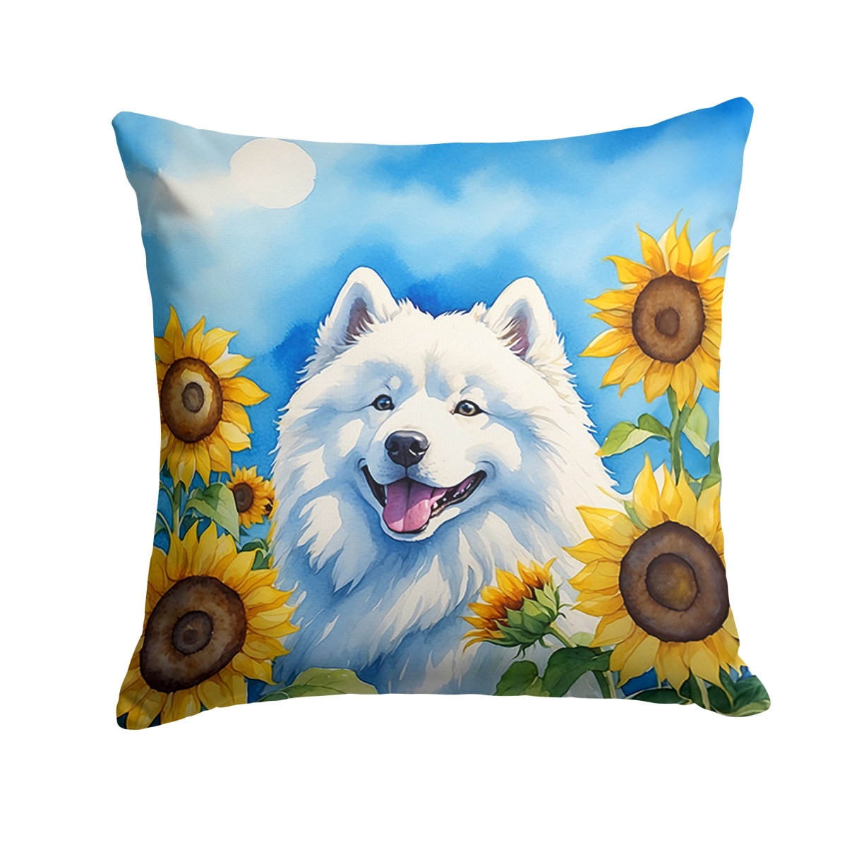 14 x 14 in. Samoyed in Sunflowers Throw Pillow