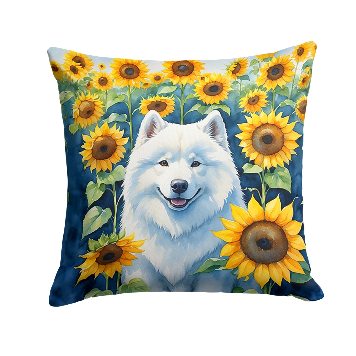 14 x 14 in. Samoyed in Sunflowers Throw Pillow