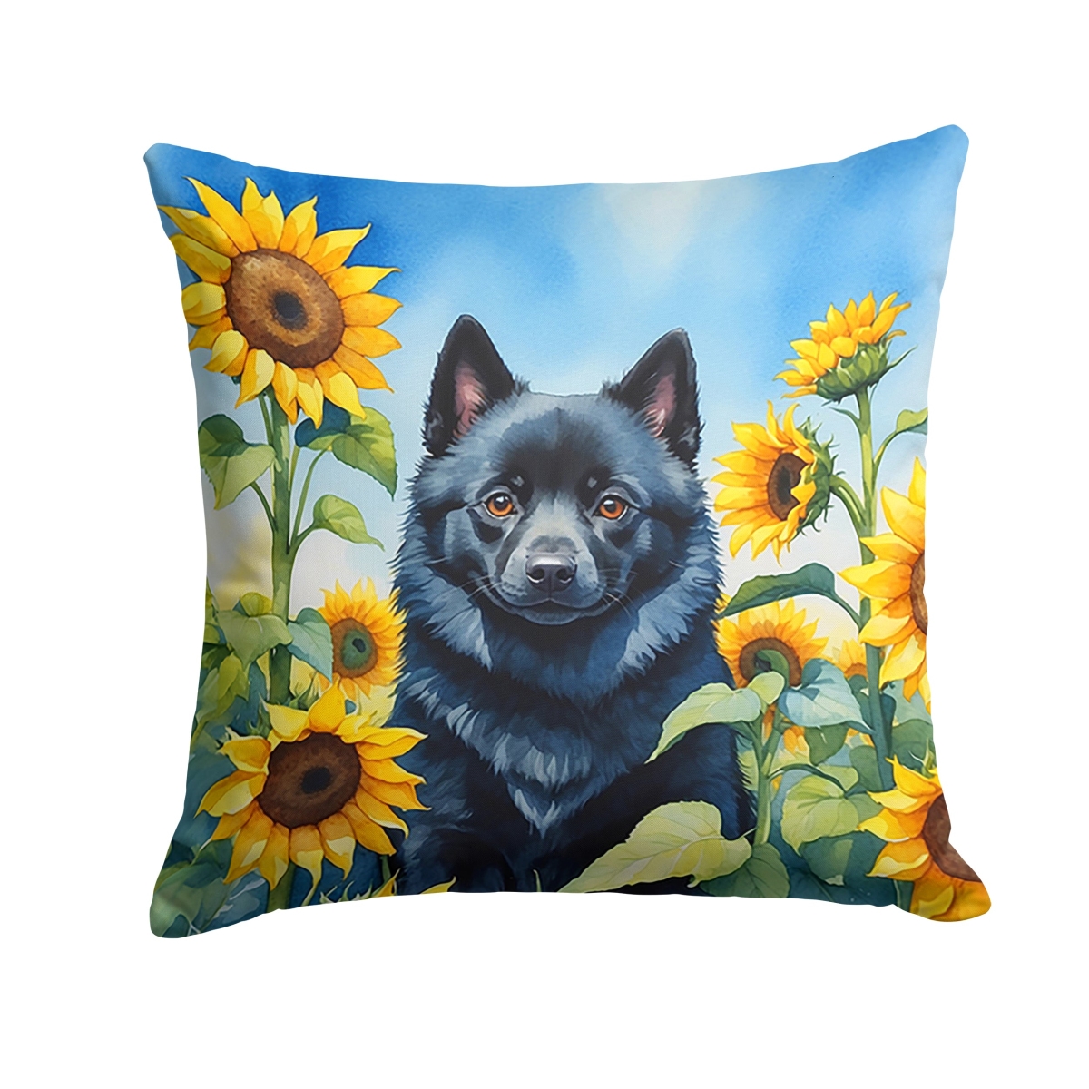 14 x 14 in. Schipperke in Sunflowers Throw Pillow