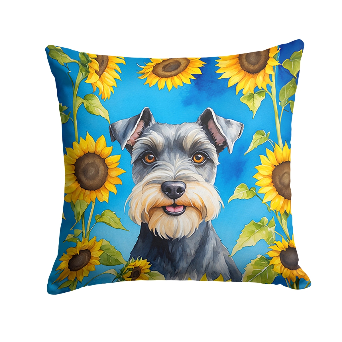 14 x 14 in. Schnauzer in Sunflowers Throw Pillow