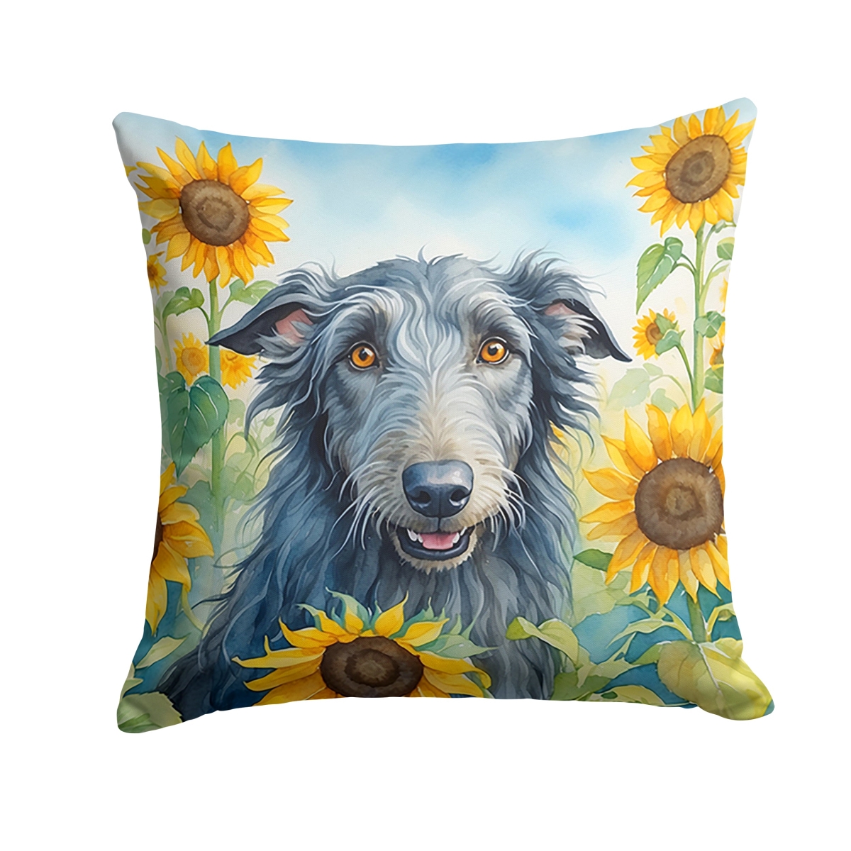 14 x 14 in. Scottish Deerhound in Sunflowers Throw Pillow