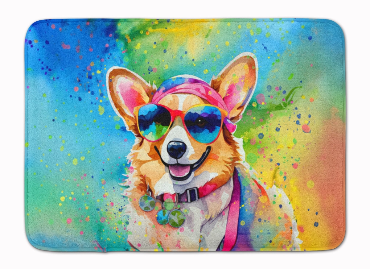 19 x 27 in. Corgi Hippie Dawg Memory Foam Kitchen Mat