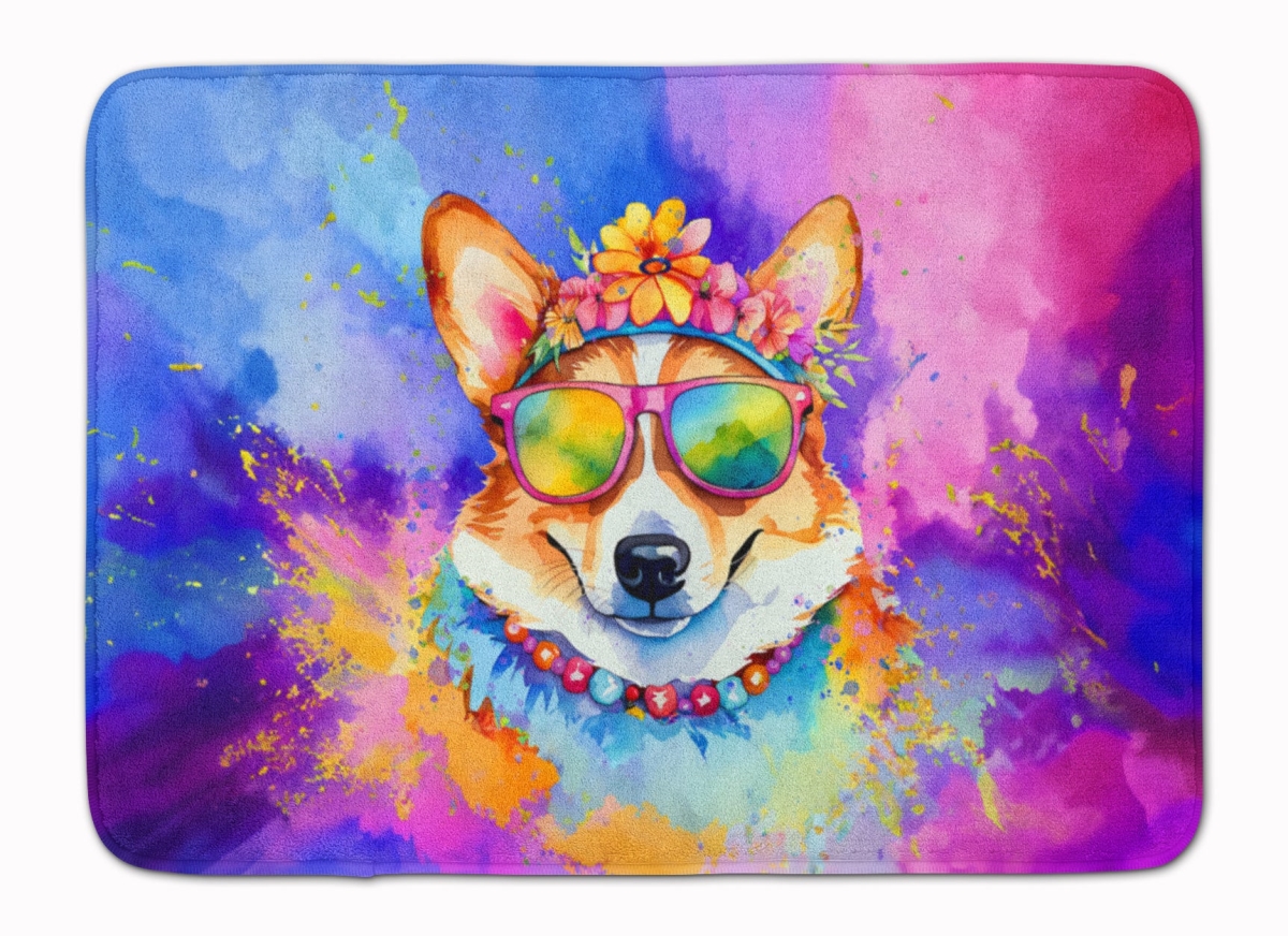 19 x 27 in. Corgi Hippie Dawg Memory Foam Kitchen Mat