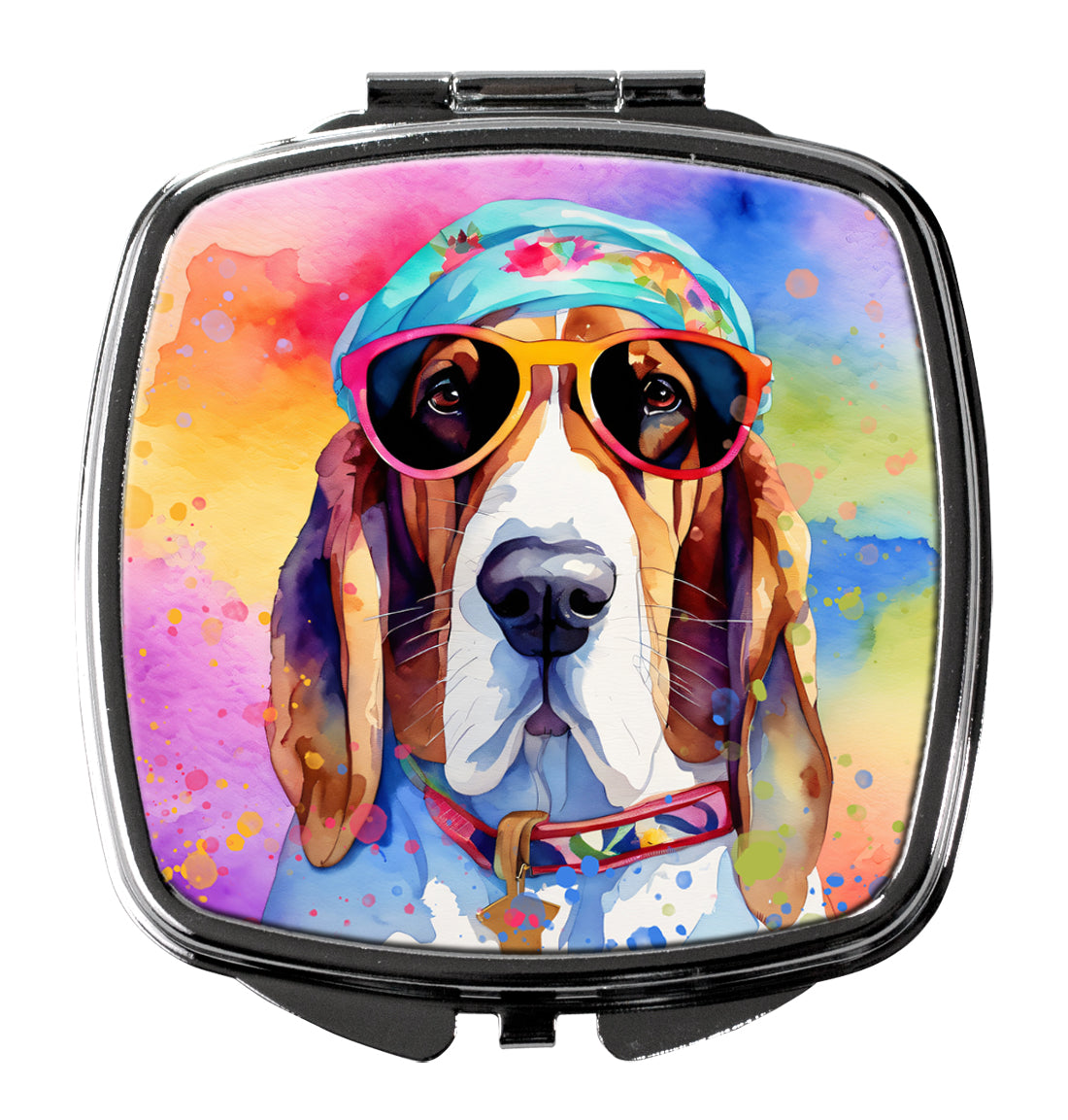 3 x 2.75 in. Basset Hound Hippie Dawg Compact Mirror