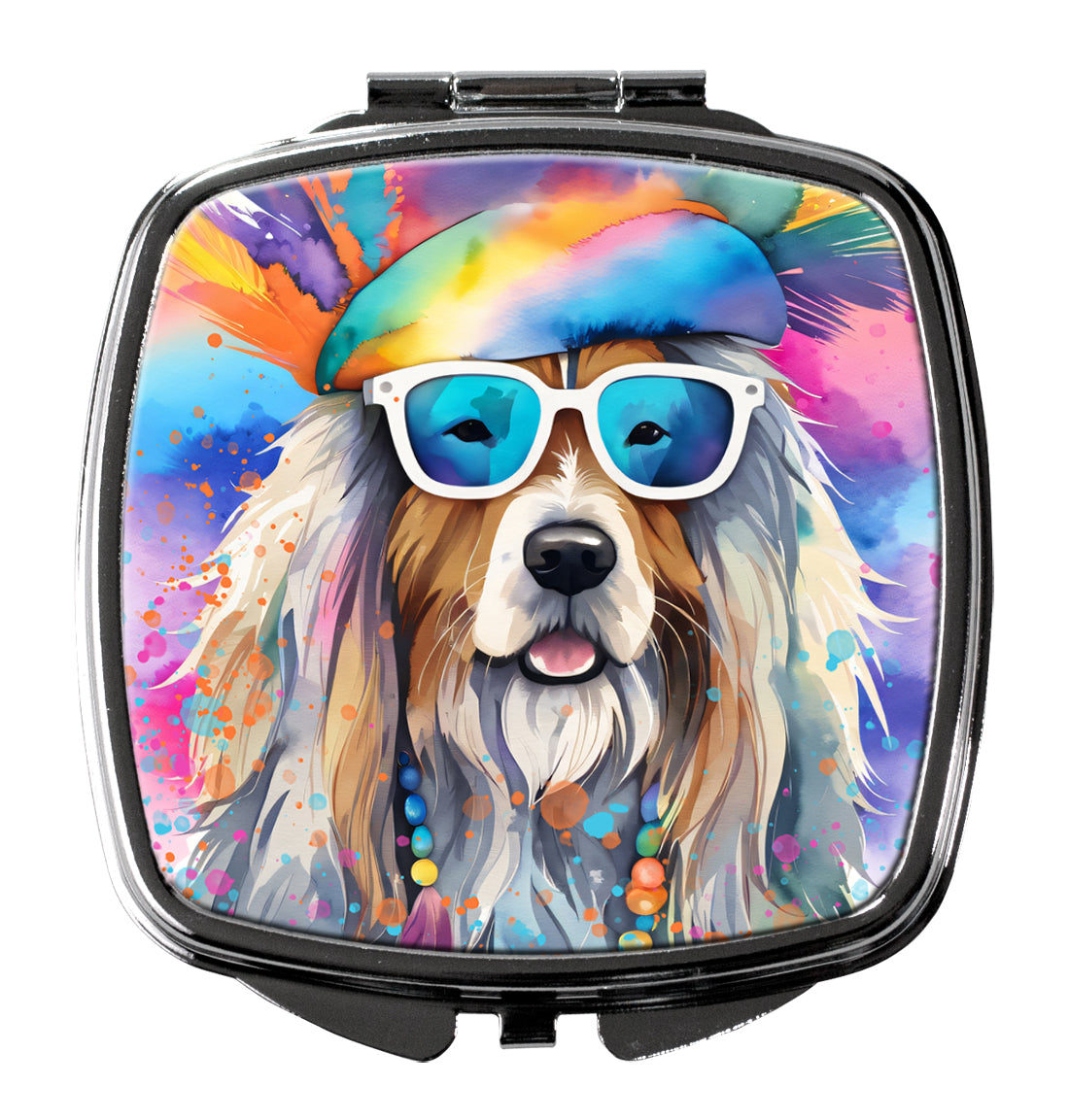 3 x 2.75 in. Bearded Collie Hippie Dawg Compact Mirror