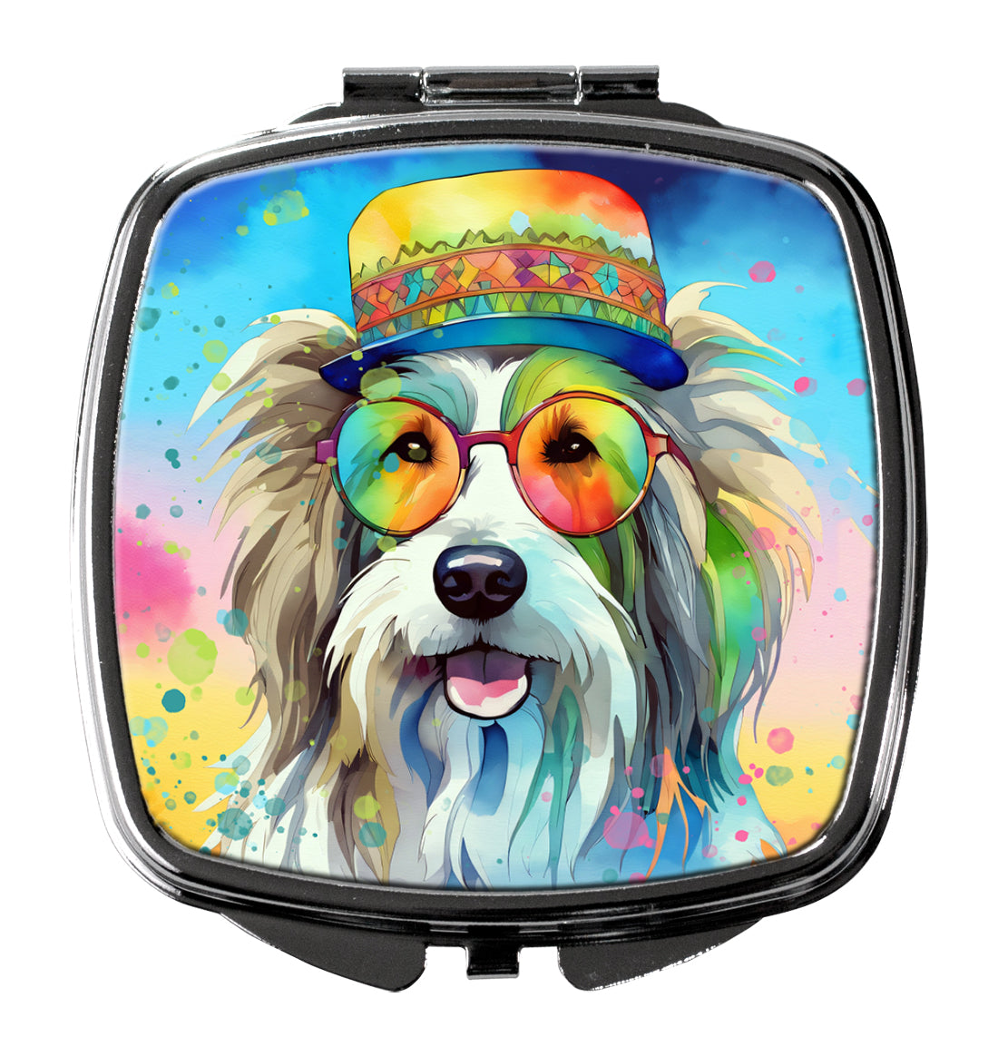 3 x 2.75 in. Bearded Collie Hippie Dawg Compact Mirror