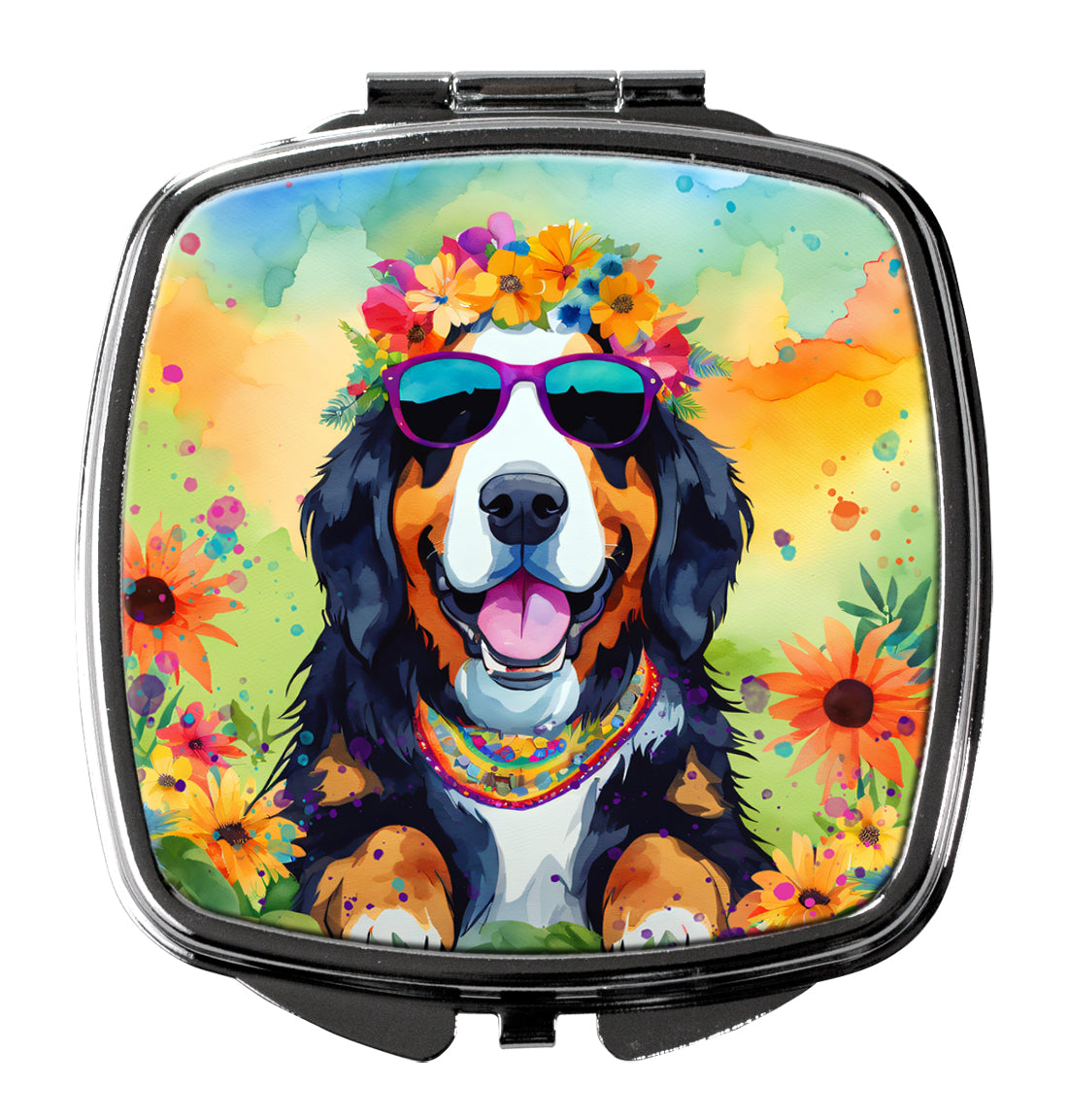 3 x 2.75 in. Bernese Mountain Dog Hippie Dawg Compact Mirror