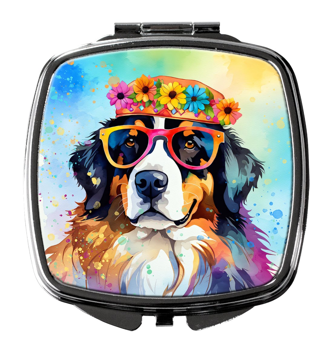 3 x 2.75 in. Bernese Mountain Dog Hippie Dawg Compact Mirror