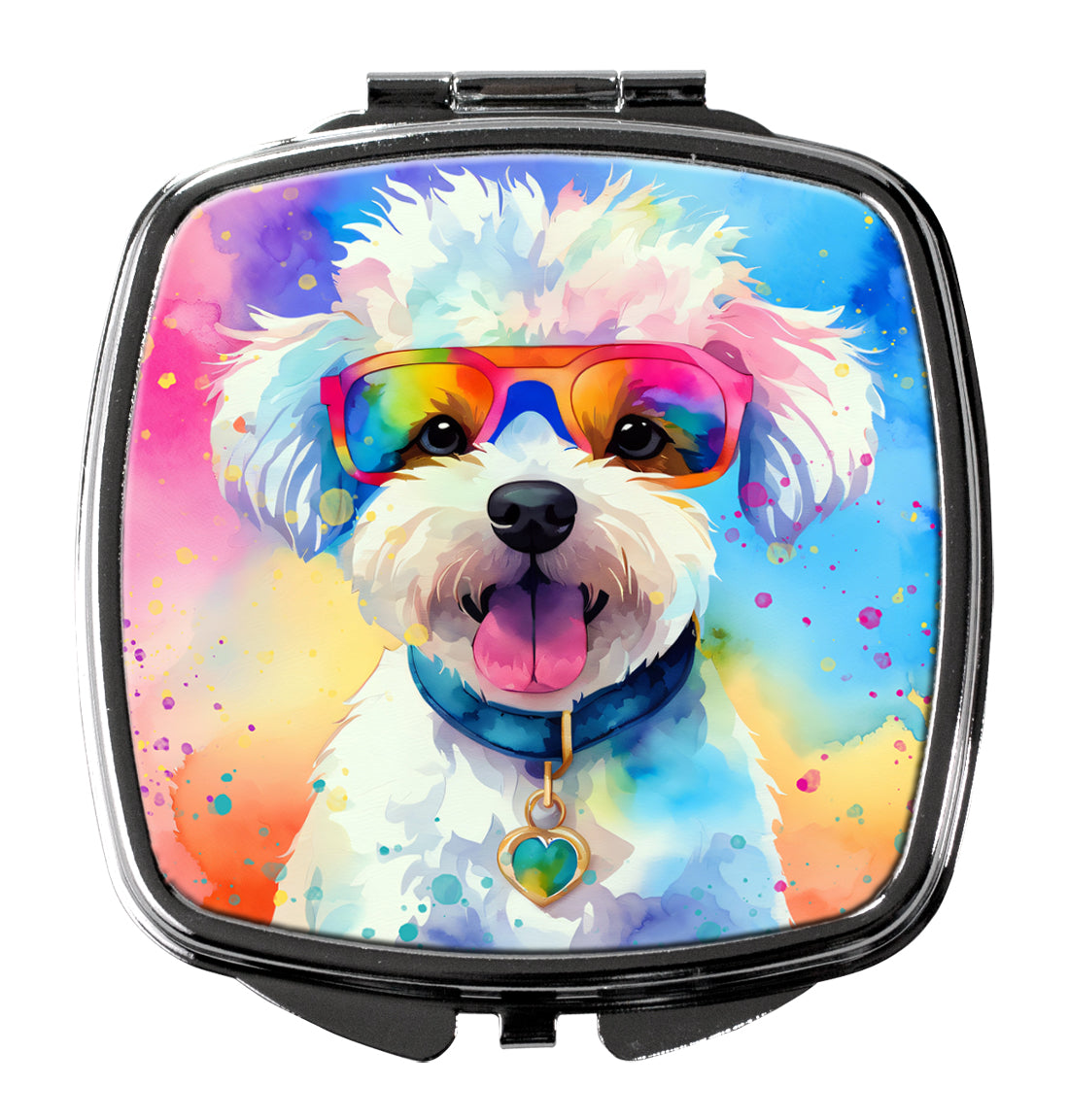 3 x 2.75 in. Bichon Frise Hippie Dawg Compact Mirror