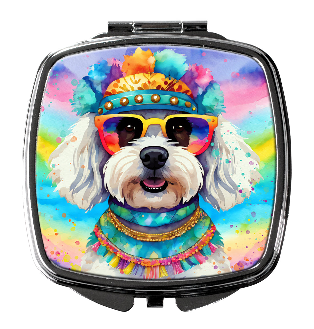 3 x 2.75 in. Bichon Frise Hippie Dawg Compact Mirror