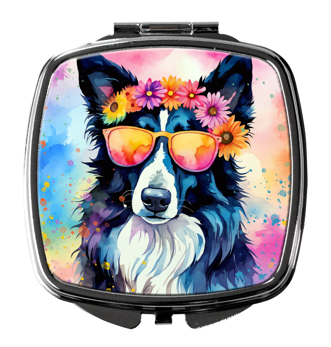 3 x 2.75 in. Border Collie Hippie Dawg Compact Mirror