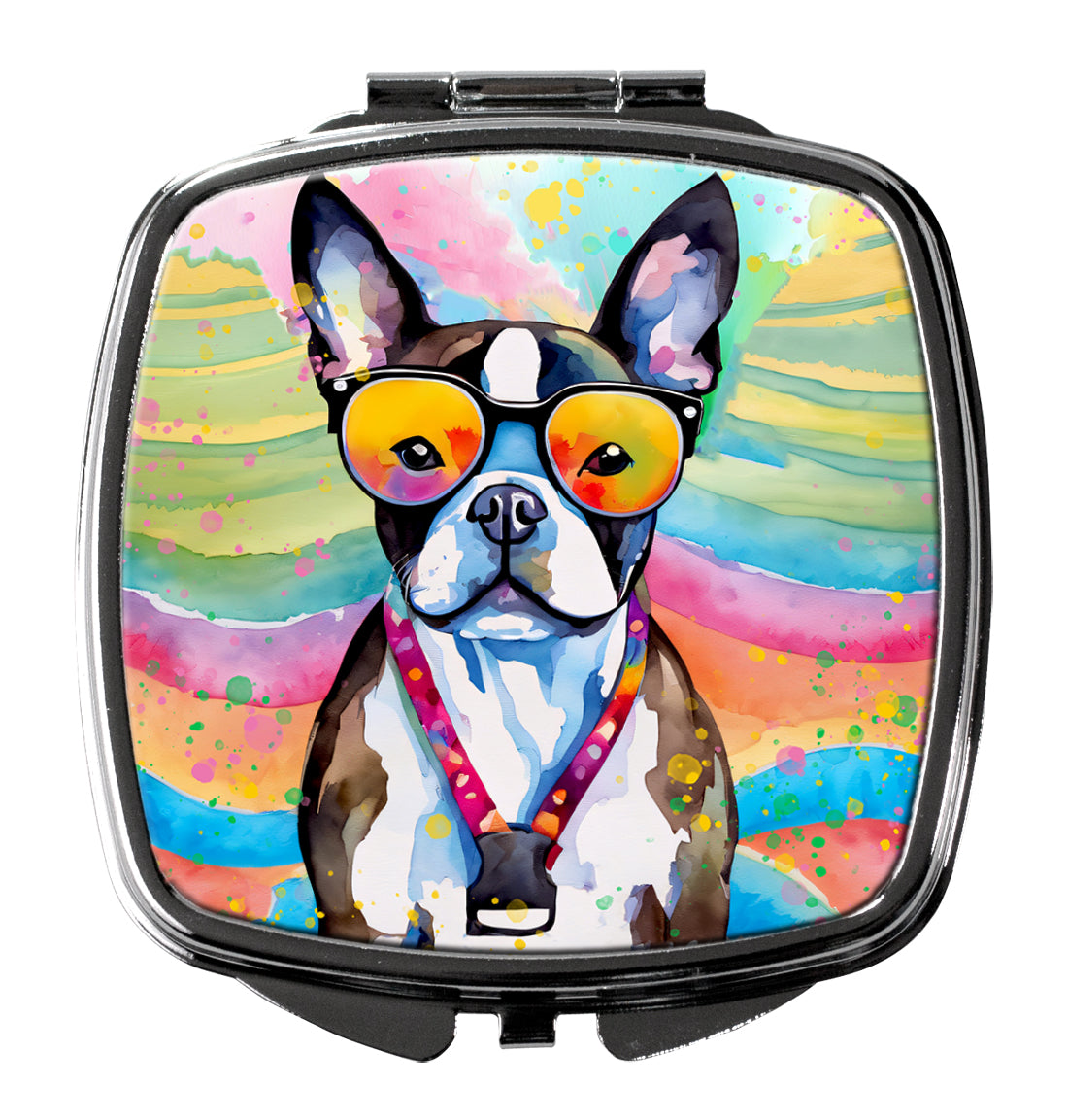3 x 2.75 in. Boston Terrier Hippie Dawg Compact Mirror