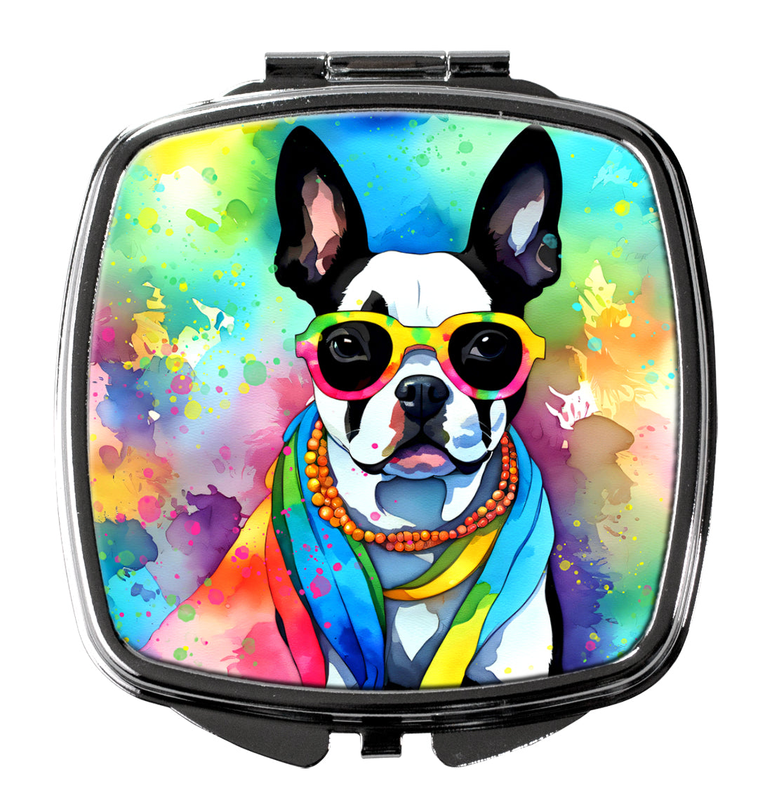 3 x 2.75 in. Boston Terrier Hippie Dawg Compact Mirror