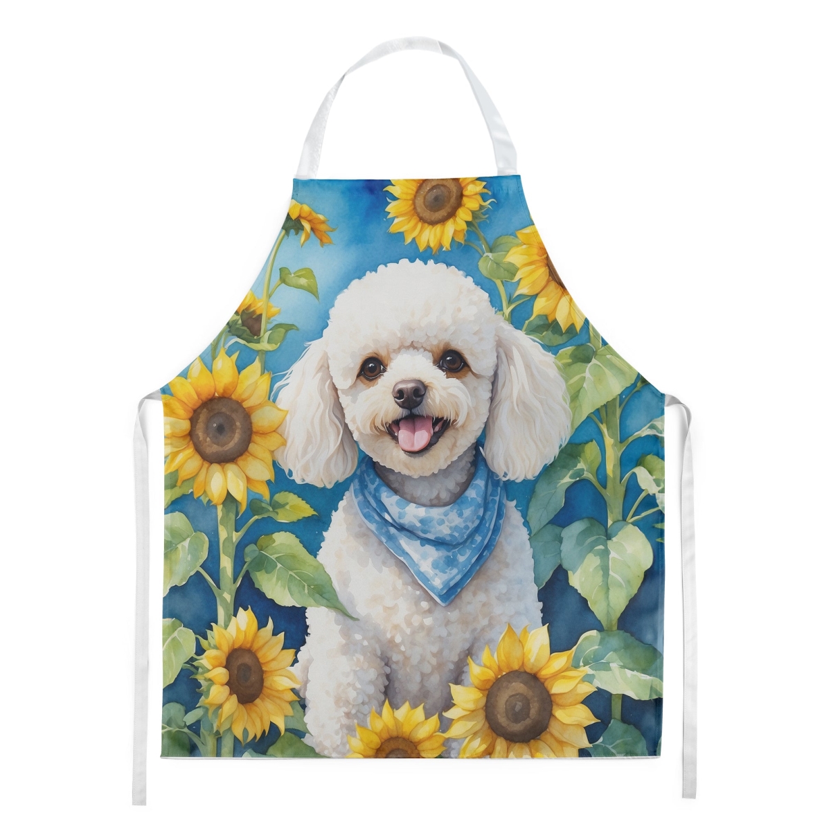 Picture of Carolines Treasures DAC6141APRON 30 x 27 in. White Poodle in Sunflowers Apron