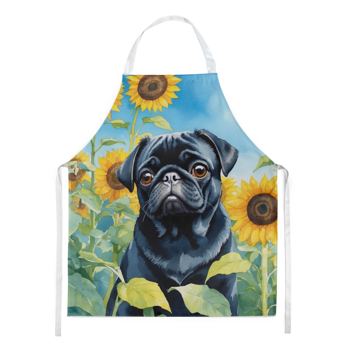 Picture of Carolines Treasures DAC6144APRON 30 x 27 in. Pug in Sunflowers Apron