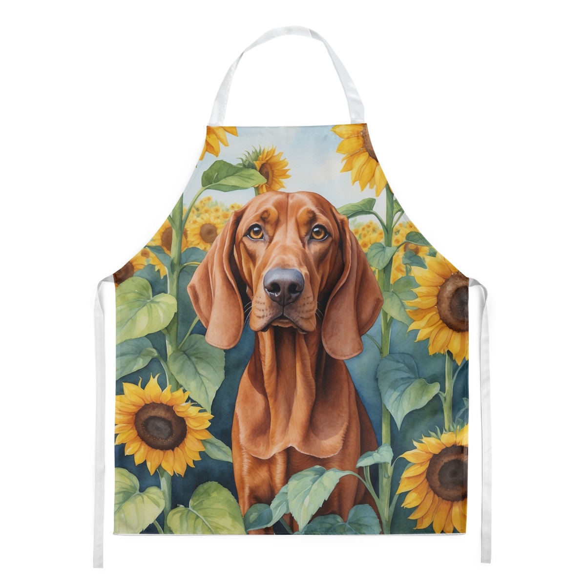 Picture of Carolines Treasures DAC6148APRON 30 x 27 in. Redbone Coonhound in Sunflowers Apron
