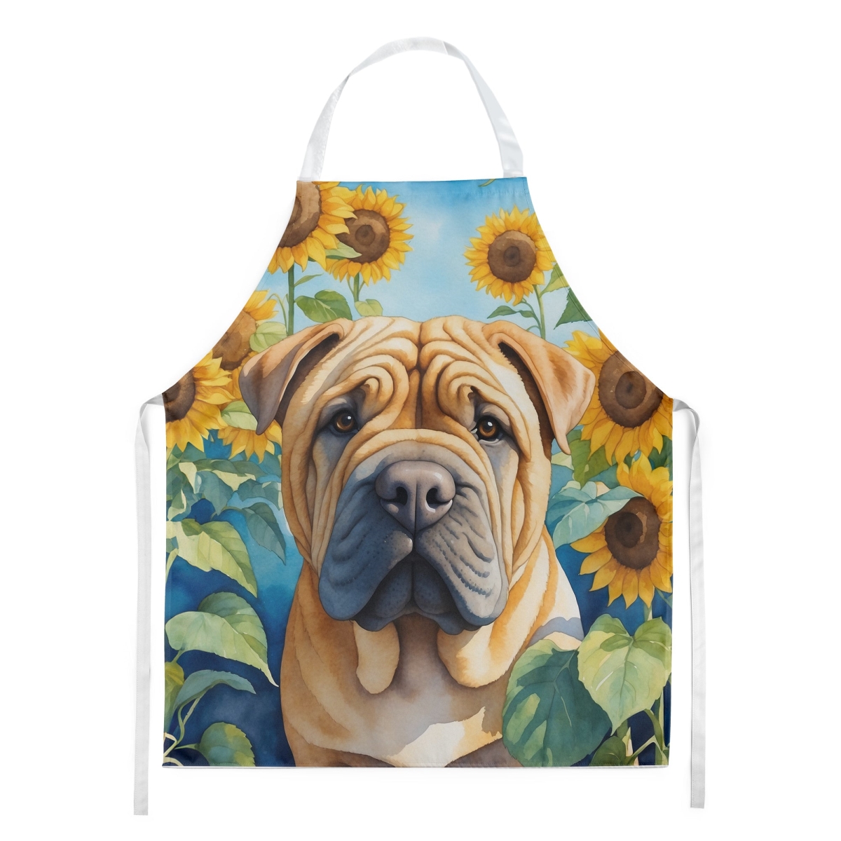 Picture of Carolines Treasures DAC6159APRON 30 x 27 in. Shar Pei in Sunflowers Apron