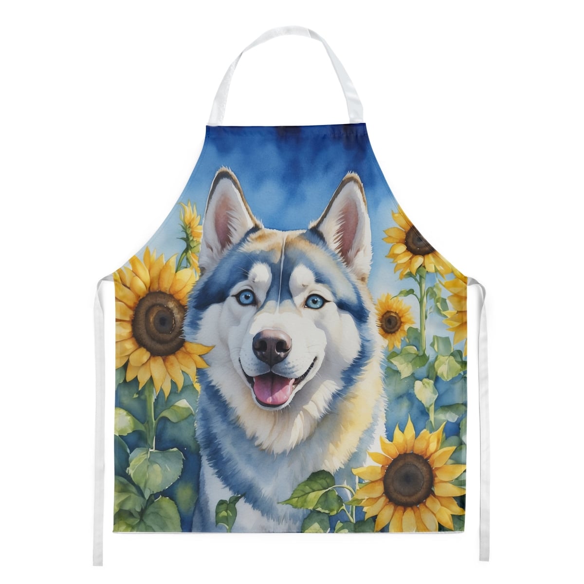 Picture of Carolines Treasures DAC6163APRON 30 x 27 in. Siberian Husky in Sunflowers Apron