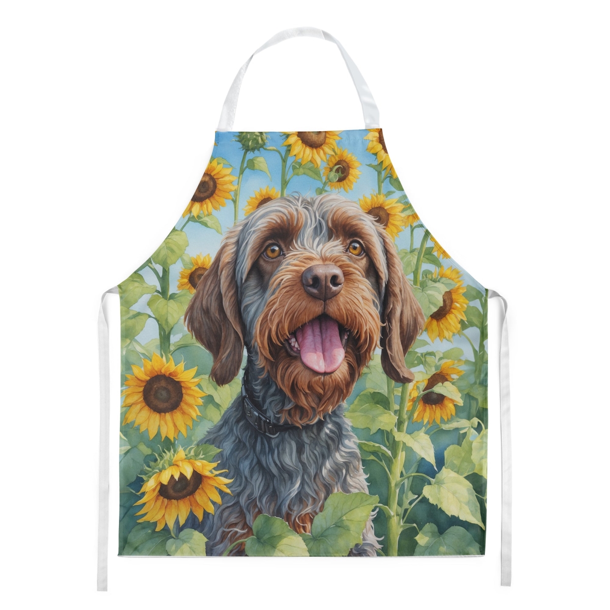 Picture of Carolines Treasures DAC6177APRON 30 x 27 in. Wirehaired Pointing Griffon in Sunflowers Apron