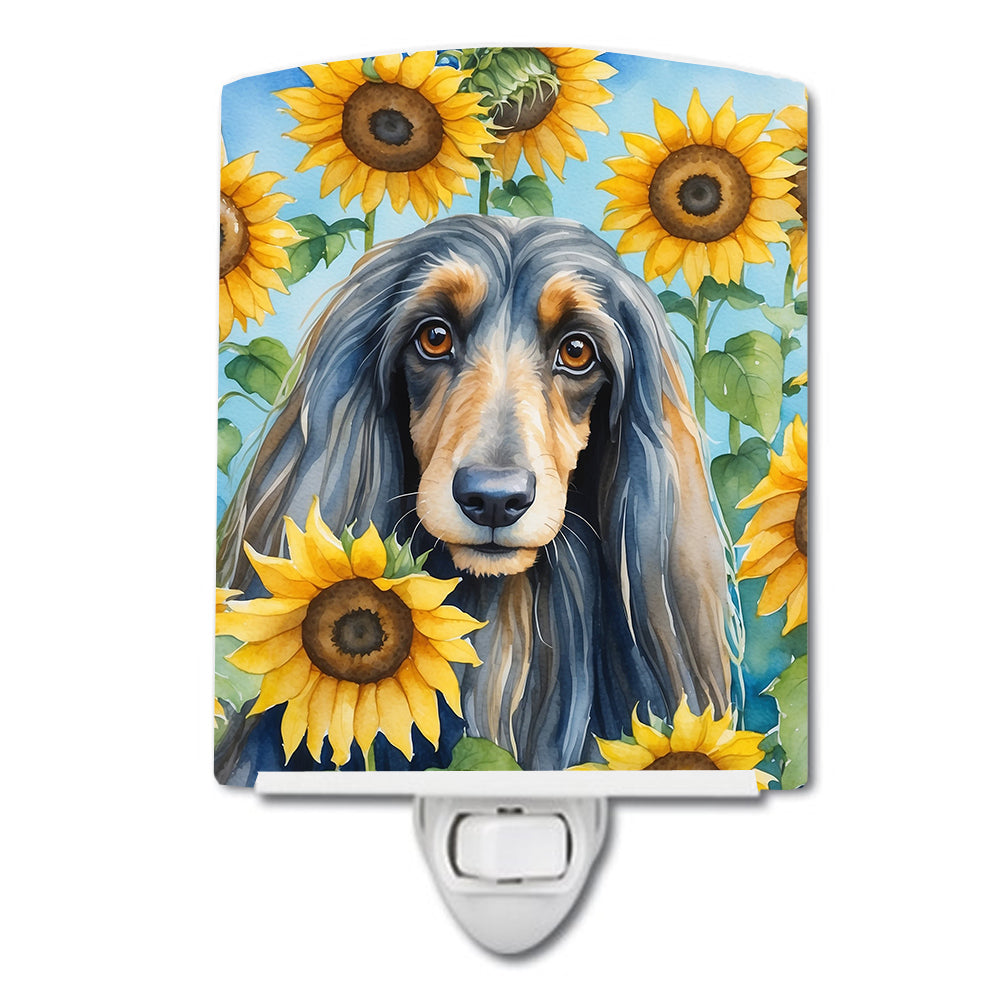 6 x 4 in. Afghan Hound in Sunflowers Ceramic Night Light