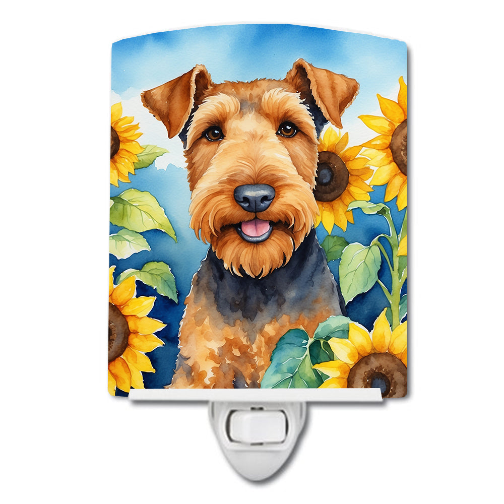 6 x 4 in. Airedale Terrier in Sunflowers Ceramic Night Light