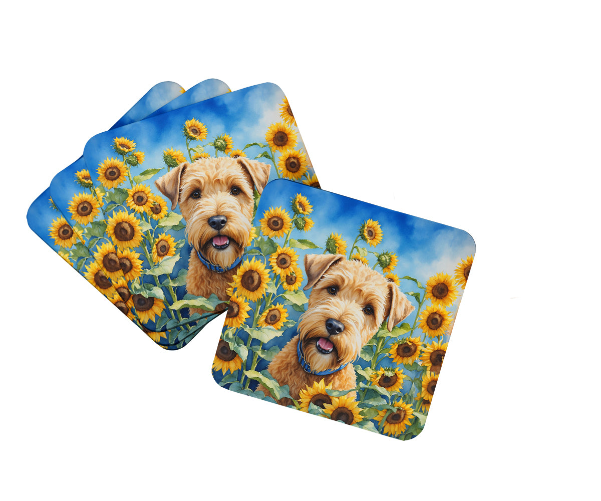 Picture of Carolines Treasures DAC6175FC 3.5 x 3.5 in. Unisex Wheaten Terrier in Sunflowers Foam Coasters - Set of 4