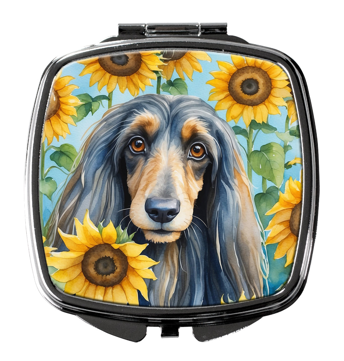 3 x 2.75 in. Afghan Hound in Sunflowers Compact Mirror