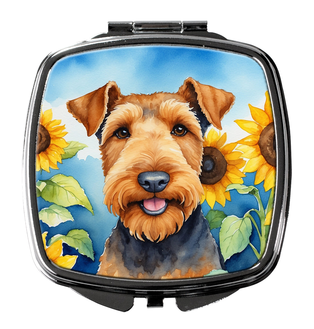3 x 2.75 in. Airedale Terrier in Sunflowers Compact Mirror