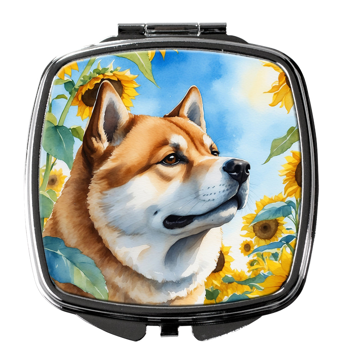 3 x 2.75 in. Akita in Sunflowers Compact Mirror