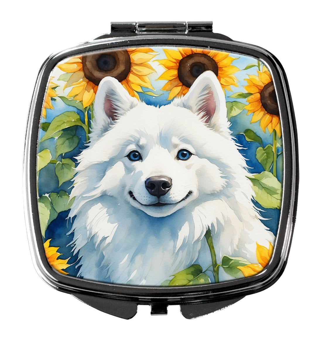 3 x 2.75 in. American Eskimo in Sunflowers Compact Mirror