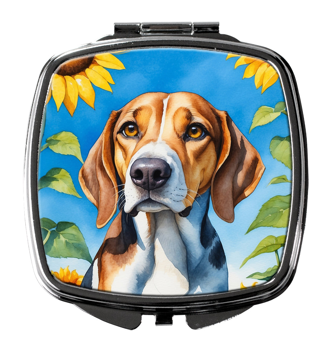 3 x 2.75 in. American Foxhound in Sunflowers Compact Mirror
