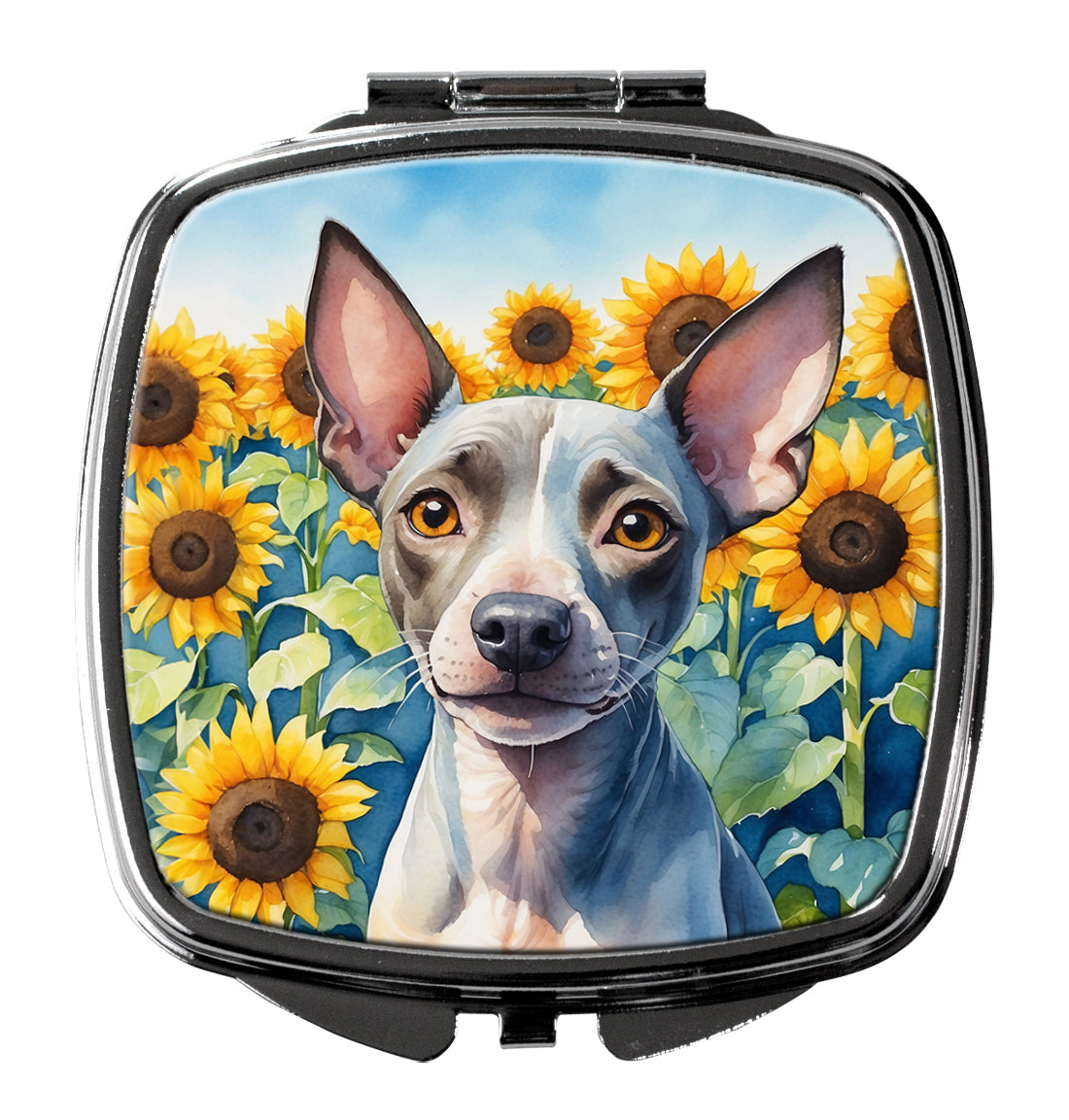 3 x 2.75 in. American Hairless Terrier in Sunflowers Compact Mirror