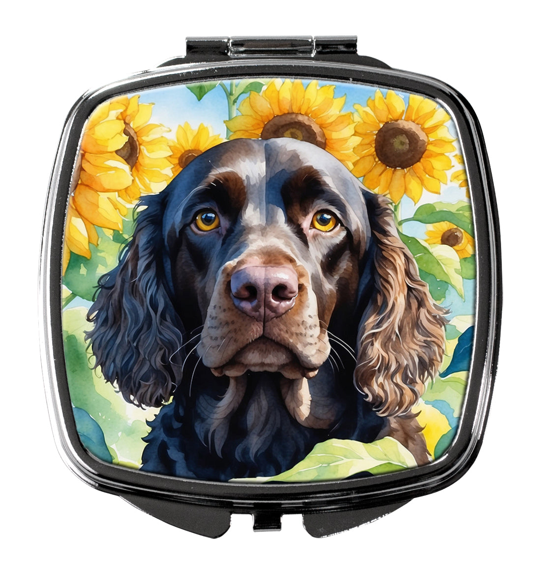3 x 2.75 in. American Water Spaniel in Sunflowers Compact Mirror