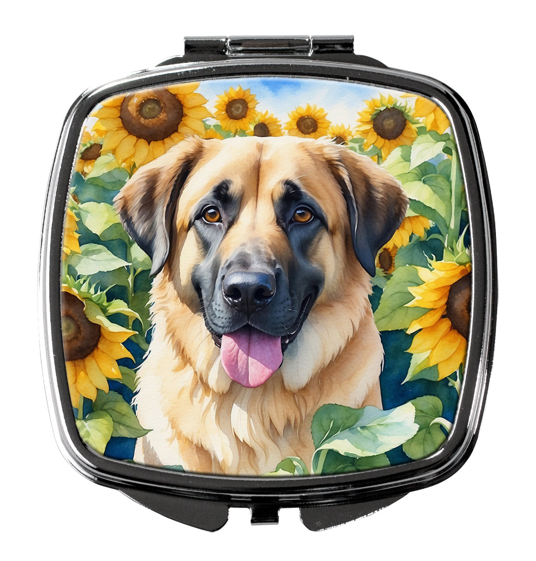 3 x 2.75 in. Anatolian Shepherd in Sunflowers Compact Mirror